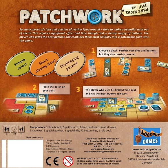 3/$88❤️new PATCHWORK Board Game by Uwe Rosenberg Lookout Games Made in Germany - Picture 9 of 14